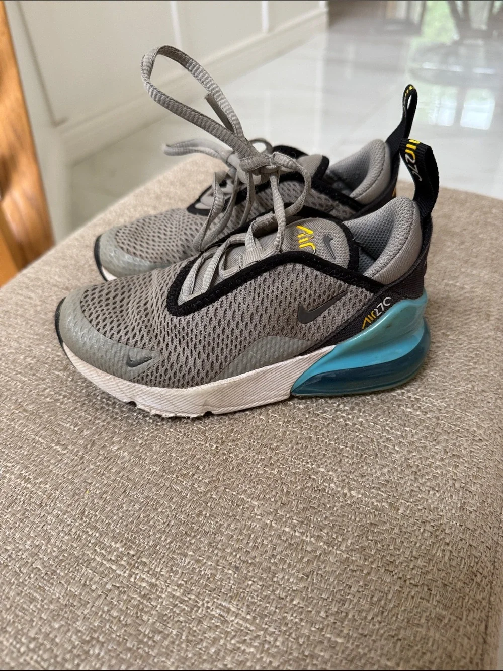Nike Grey Mesh Sneakers with Teal Heel Air Unit and Black Accents